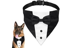 GOYOSWA Dog Tuxedo Suit Wedding Bandana Collar with Bow Tie, Adjustable Formal Dog Tux Engagement Birthday Tuxedo for Large X-Large Dogs Pets (X-Large: Neck 21"-30")