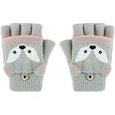Holiberty Cute Baby Kids Winter Fingerless Gloves Toddler Boys Girls Cartoon Christmas Elk Knit Mittens Warm Snow Gloves 2-8Y