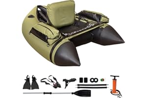 Xproutdoor Inflatable Fishing Float Tube with Adjustable Backpack Straps, Storage Pockets, Fish Ruler, Fly Fishing Boat with 