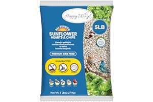 Happy Wings Sunflower Hearts & Chips - Sunflower Kernels and Chips Bird Food - 5 Lb No Mess, No Waste I No Grow Seed | Bird Seed for Wild Birds