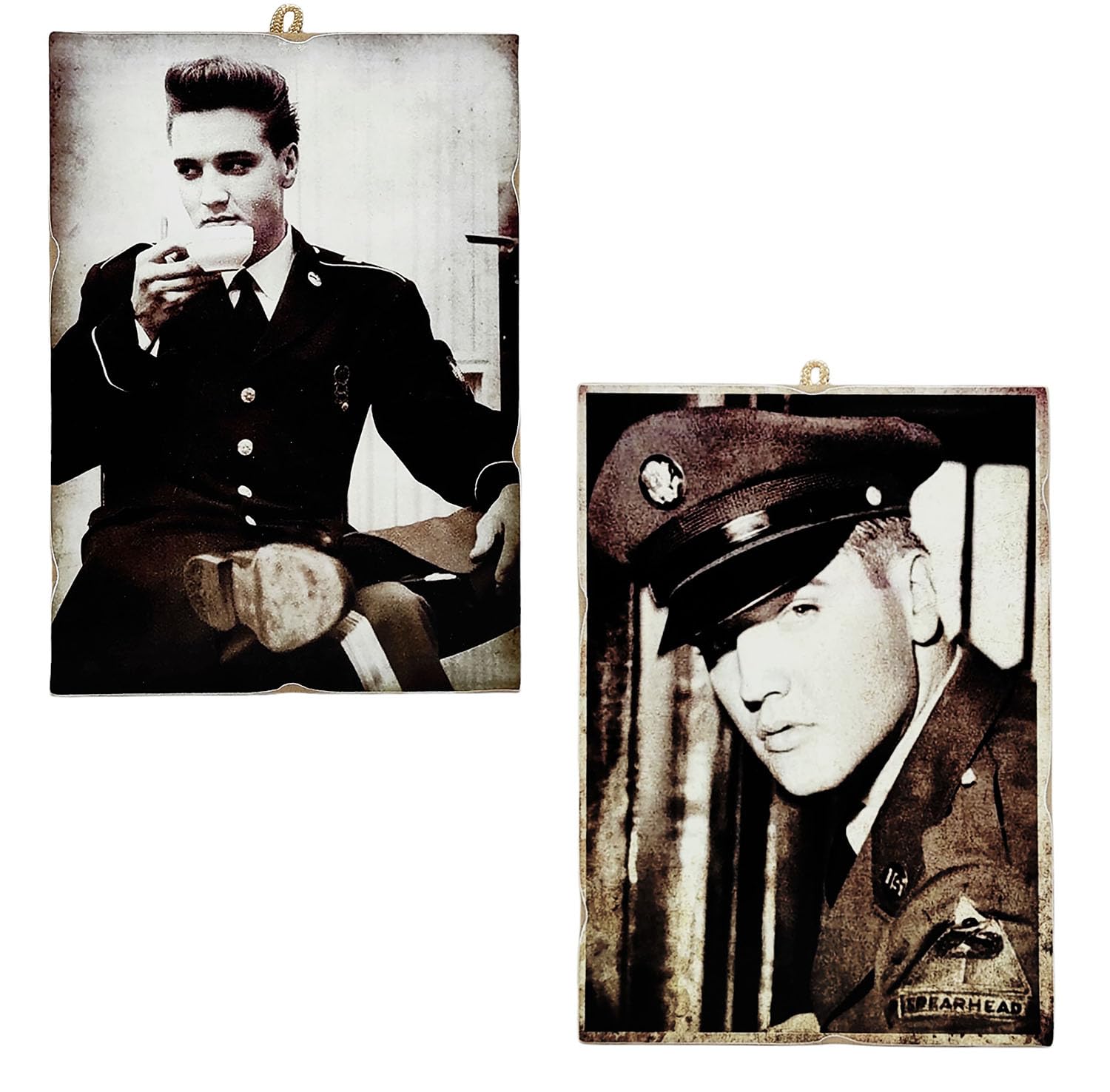 KUSTOM ART Set of 2 Paintings Vintage Style Famous Actors Series Elvis Presley Collectible Wood Print 25x18cm