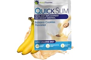 NUTRIPHARMA QUICK SLIM Quick Slim High Protein Weight Loss Shakes for Women & Men, Complete Meal Replacement Powder, Low Carb Diet Shakes, Intermittent Fasting, Keto, Gluten Free (1 serving, Banana Cookies)
