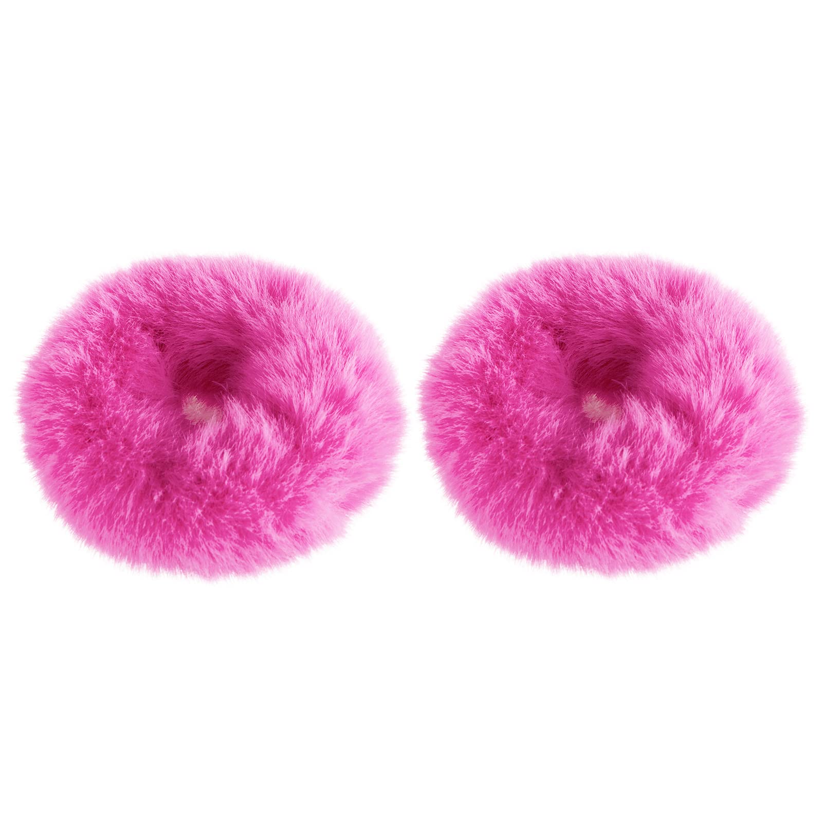 Photo 1 of 2 PCS Hot Pink Pom Pom Hair Tie Fuzzy Scrunchies Furry Hair Bands With Faux Rabbit Fur Fluffy Elastic Hair Bobbles Ponytail Holders Girls Women Hair Accessories