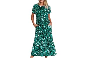 FARTEY 2024 Summer Dresses for Women Casual Short Sleeve Tshirt Dress Crewneck Flowy Tiered Maxi Beach Dresses with Pockets