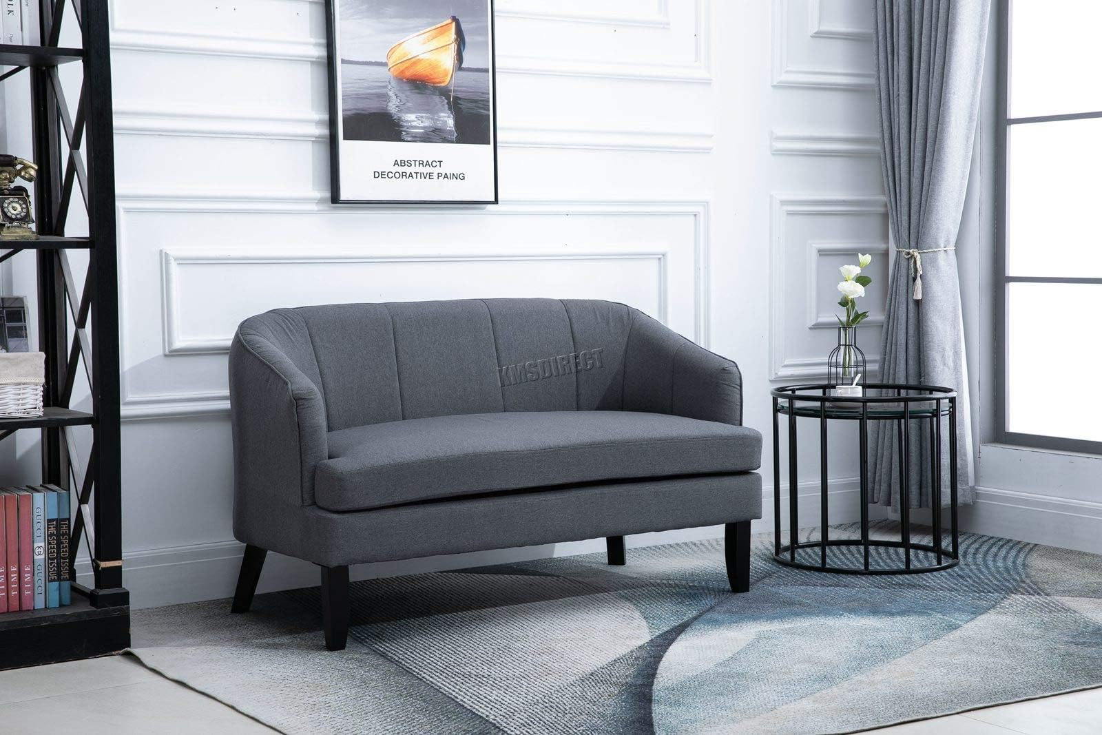 WestWood Sofa Armchair 2 Seater Settee Couch Deep Upholstered Seat Fabric Chair Home Furniture Wooden Leg 8103B Grey