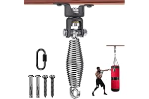 BeneLabel Heavy Bag Ceiling Mount with Spring & Chains 360° Rotation Punching Bag Ceiling Hanger with Bearings Boxing Bags Holder Hardware with 2 Wood Screws and 2 Expansion Screws
