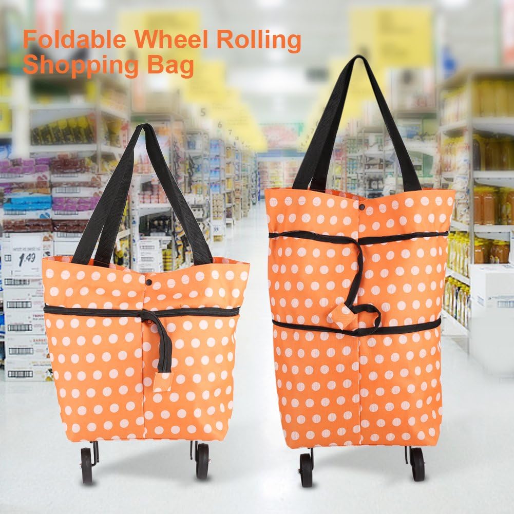 Rolling Shopping Bag Oxford Cloth Foldable Wheel Shopping Bag Lightweight Hard Wearing Dual