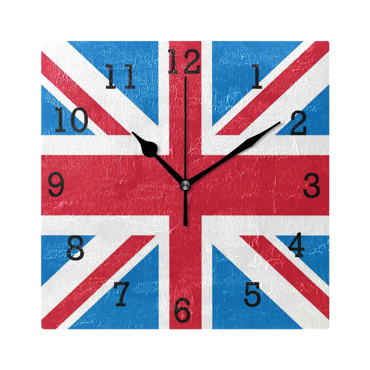 EZIOLY Union Jack British Flag Square Wall Clock, Non Ticking Digital