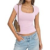 EasyGala Womens Cotton Square Neck Short Sleeve Shirts Slim Fit Cap Sleeve Tops Summer Basic Low Cut Tee Fashion Clothes