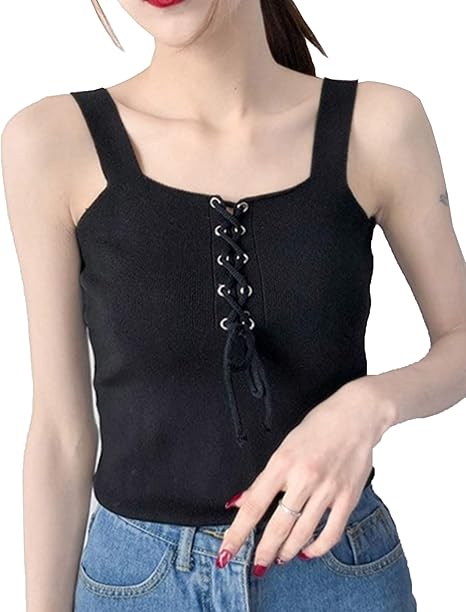 Amazon ミニマリ タンクトップ レディース 女性 キャミソール 黒 ノースリーブ カットソー Tシャツ レース アップ トップス ブラック Tシャツ カットソー 通販 Amazon ミニマリ タンクトップ レディース 女性 キャミソール 黒 ノースリーブ カットソー Tシャツ レース アップ トップス ブラック Tシャツ カットソー 通販