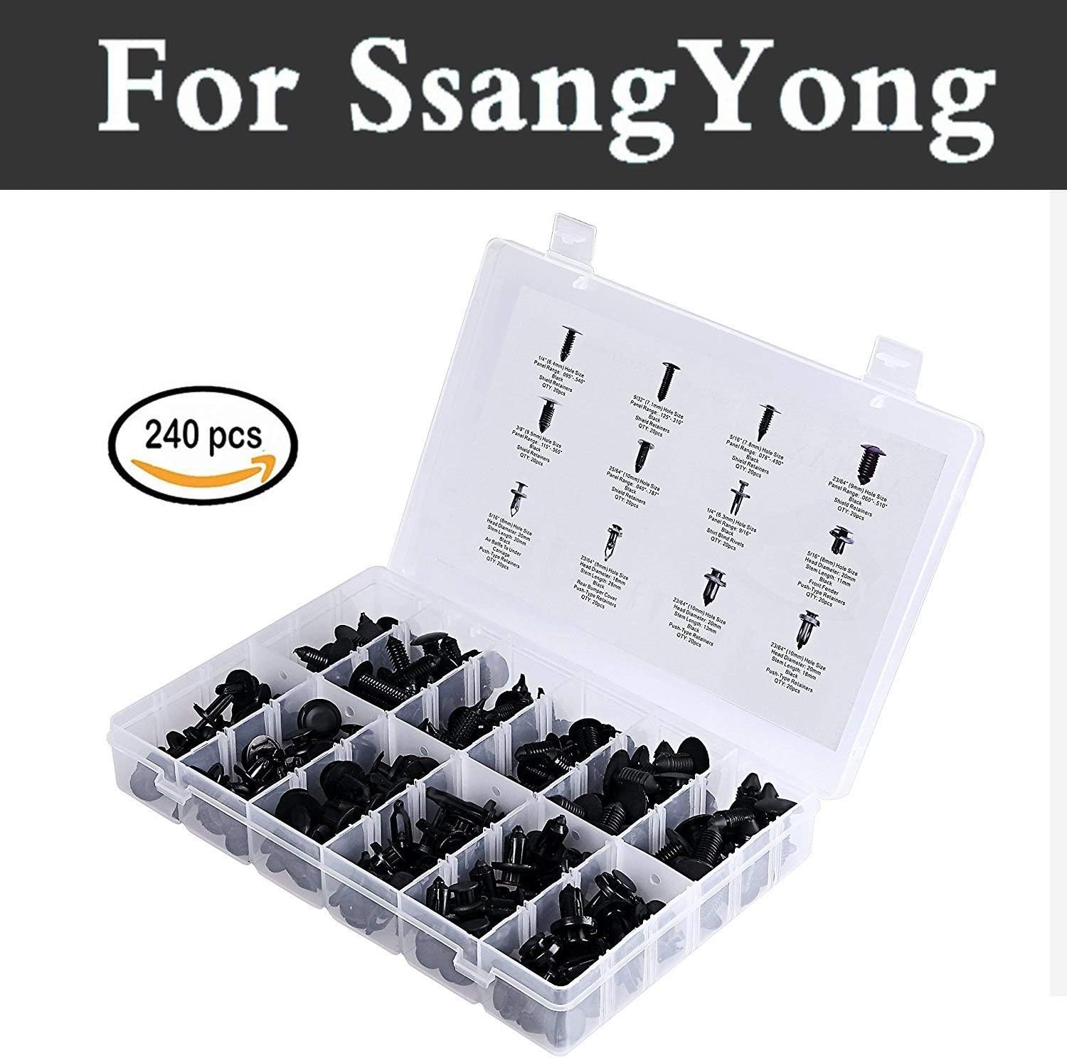 Chenghuaguo 240x Car Rivets Assortment Clips Push Retainers Set in Case Fit Set for SsangYong Actyon Korando Kyron Musso Nomad Rexton Tivoli