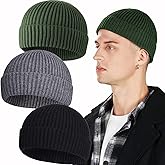 PHILIGHTS 3PCS Short Fisherman Beanie Hat for Men Women, Wool Knit Cuff Winter Warm Hats