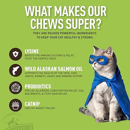 Amazon Com Strawfield Pets Cat Probiotics L Lysine Salmon Omega 3 Fish Oil For Cats Catnip 120 Daily Soft Treats Acne Uti Allergy Relief Treatment Anti Diarrhea Dry Skin Immune Support