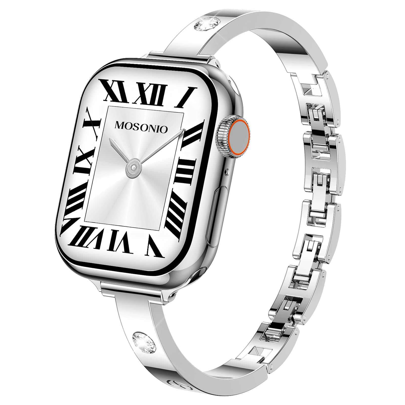 Mosonio Slim Band with Sparkly Accents Compatible with Apple Watch Bands 38mm 40mm 41mm 42mm(Series 11/10) for Women, Stylish Adjustable Link Thin Metal Strap for iwatch Series 11 10 9 8 7 6 5 4 SE 3 2 1(Silver)