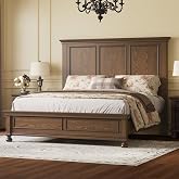AMERLIFE Solid Wood King Bed Frame with 65.2" High Headboard | Traditional Platform Bed with Heavy Duty Slats, No Box Spring Needed, Easy Assembly, Brown
