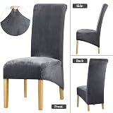 Leorate High Back Chair Covers Stretch Velvet Slipcovers Pack of 6 Charcoal view 3