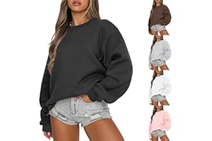 FINELYLOVE Women Casual Round Neck Long Sleeve Loose Blouse Oversized Crewneck Sweatshirts Solid Basic Pullover Sweater