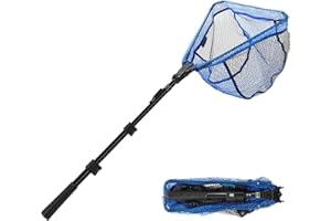 SAN LIKE SANLIKE Fishing Net Folding Landing Net with Extra Long Telescoping Pole Handle, 37-98.4inch Rubber Coated Fishing Net for Easy Catch Release, Fish Net for Kids and Adults, 98.4"/ 71"/ 50.4"/ 43"/ 37"