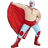 Mainfini 5 Pcs Nacho Libre Costume Adult Men Mexican Wrestler Outfit Funny Tshirt Mask Cape Tights Boot Cover (S-3XL)