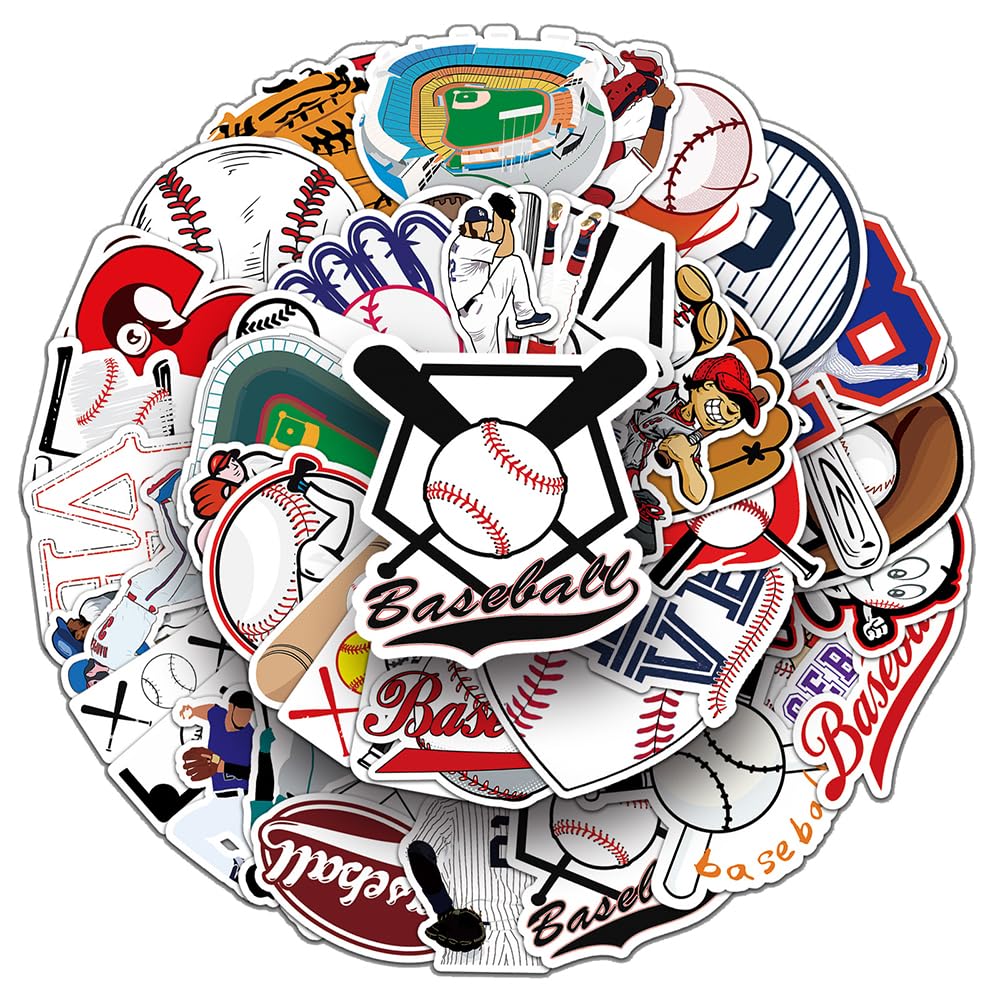 Fashion Baseball Vinyl Stickers, 50 PCS Waterproof Graphic Icon Decals for Laptops, Scrapbooking, Journals, Notebooks, Water Bottles, Suitcases, Phones & DIY Decor