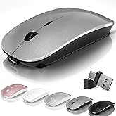 Kovess Mouse for Laptop Wireless Bluetooth - MacBook Air Mac Pro PC iPad Optical Rechargeable Silent Mouse with Jiggler Dual Mode Switch Bluetooth 5.2/3.0 and 2.4GHz USB-A and Type-C Receiver Gray