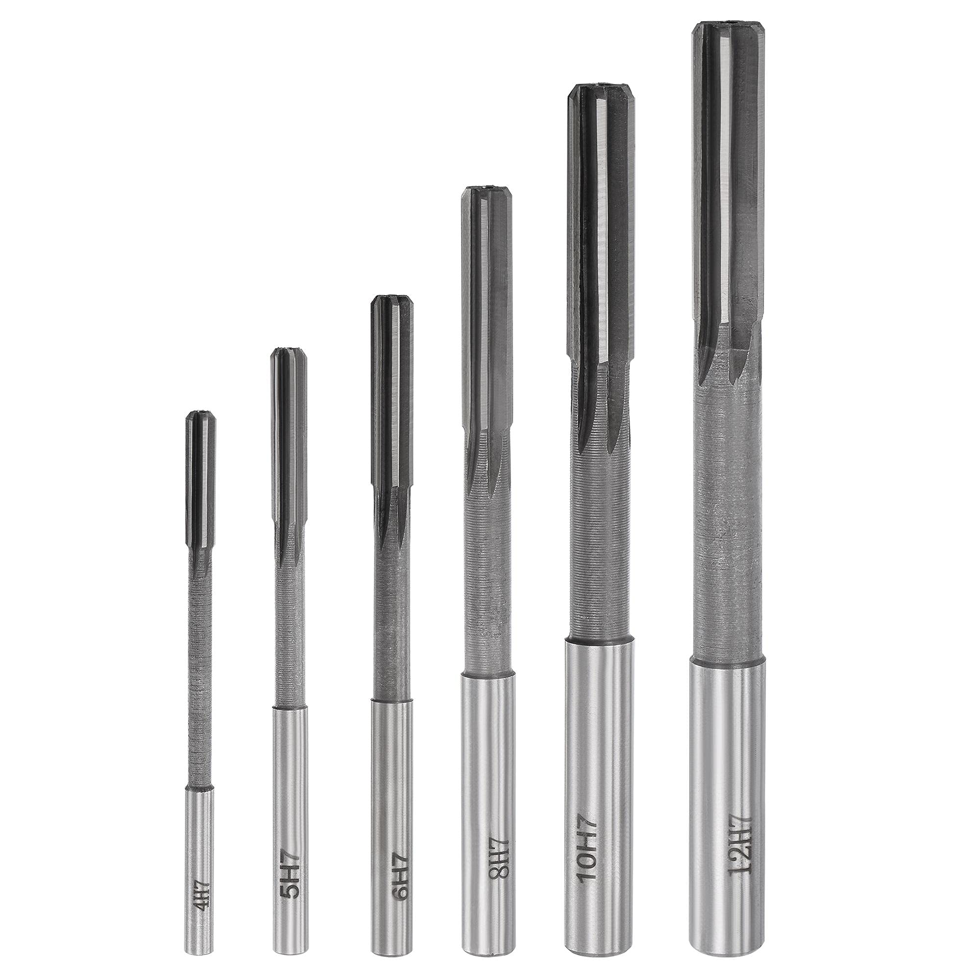 sourcing map Chucking Reamer Set Lathe Machine Reamer Straight Flute Milling Cutter High Speed Steel H7 Tolerance (4mm 5mm 6mm 8mm 10mm 12mm) 6pcs