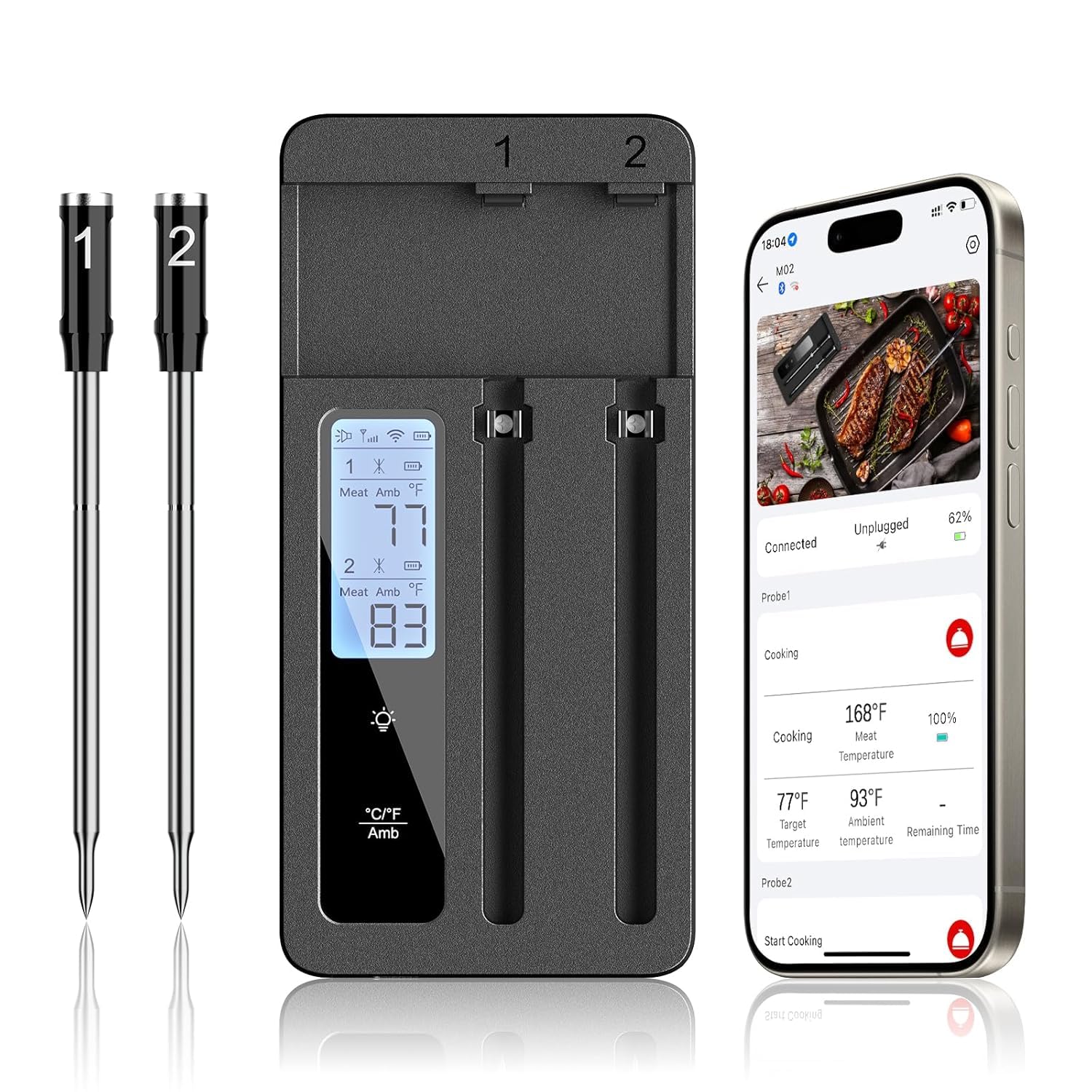 Photo 1 of ***UNTESTED POSSIBLY FOR PARTS*** Smart Wireless Meat Thermometer with Dual Probes - Advanced Bluetooth Cooking Thermometer for Perfect Grilling, Smoking, Oven Roasting & Air Frying, Long Range Monitoring & Smart Alerts