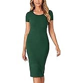 LYANER Women's Summer Round Neck Short Sleeve Ribbed Knit Bodycon Pencil Midi Dress