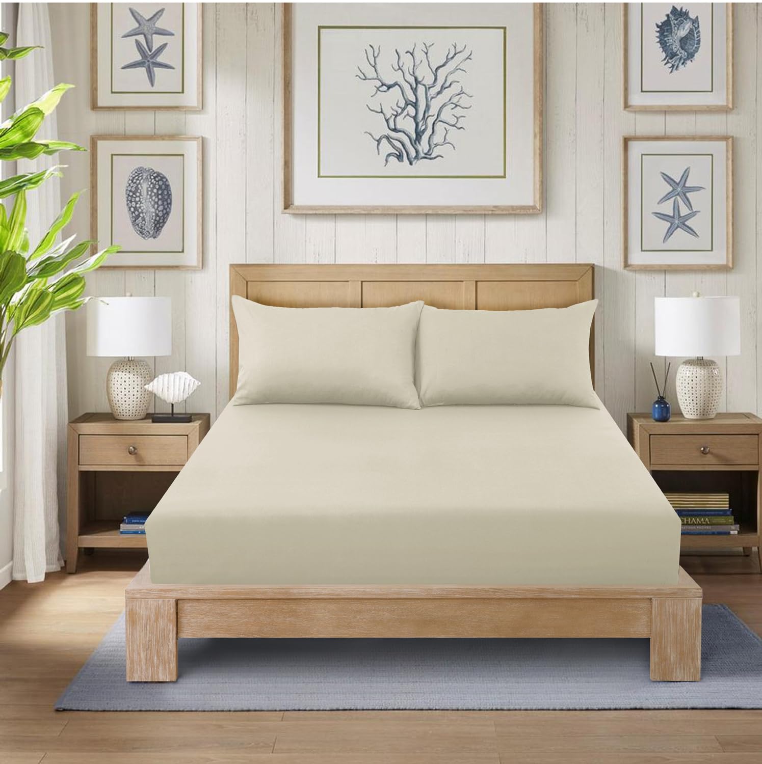 CHARKHAH Polycotton Fitted Sheet for Single Double King Super King Bed 200 Thread Count Anti Wrinkle Plain Bedding 25 cm Extra Deep Fitted Sheets Cover with Elastic Edges (Mocha, King)