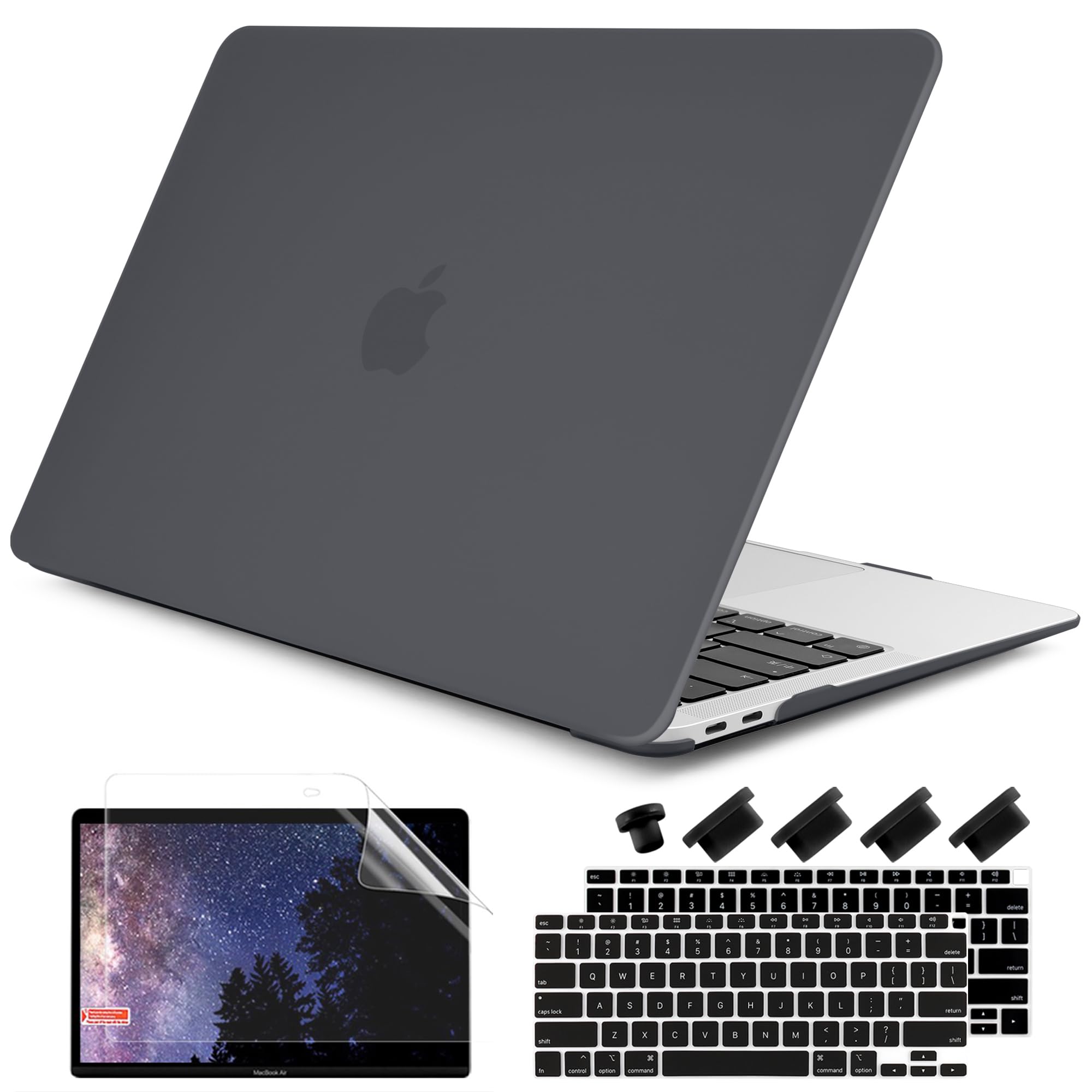Dongke Newest MacBook Air 13 inch Case 2020 2019 2018 Release A2179 A1932, Frosted Matte See Through Hard Case Cover for MacBook Air 13.3 inch with Retina Display Touch ID - Black