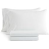 Martha Stewart - Twin Size Sheet Set, Crisp & Tailored Bedding with a Smooth Cotton Percale Feel, Deep Pocket, Bed Sheets with Matching Pillowcase & Fitted Sheet (Dotted Stripe Green)