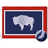VICDRIA Wyoming State Flag 5x8 Ft Deluxe Full Embroidered Heavy Duty Polyester Durable GA Outside Flags with Sewn Stripes and Brass Grommets for Indoor/Outdoor