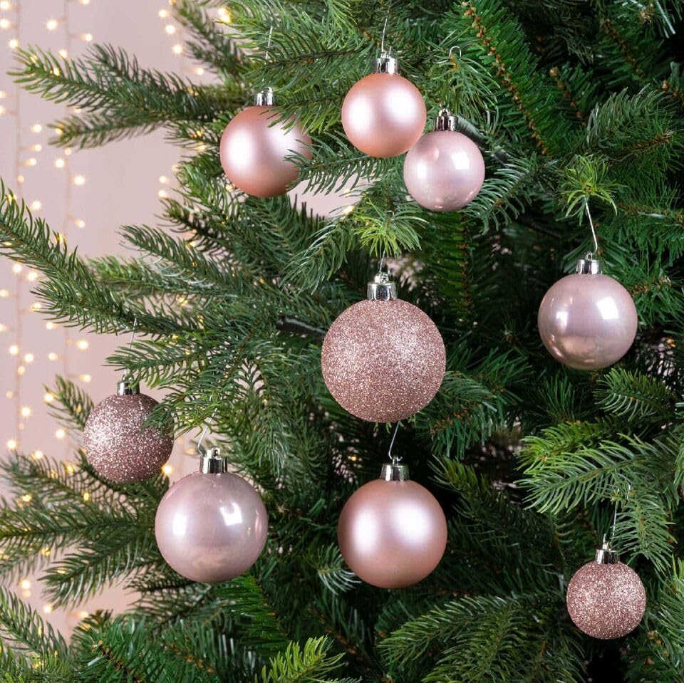 Christmas mini Baubles - ROSE GOLD - Christmas Tree Decorations set of 20 (3.5 cm) combination of Shiny,Matt and Glitter. Comes complete with a colour matched rose gold hanging thread.