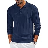 COOFANDY Mens Knit Long Sleeve Polo Sweater Business Casual Collared Golf Sweaters Ribbed Textured Activewear Polos