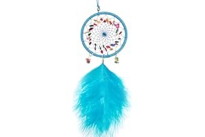 Mini Dream Catchers- Baby Blue Turkey Feathers and ABS Crystal, Handmade Small Dreamcatcher for Car Home Dorm Decor - HOLSM-III