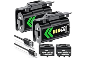 URXTRAL Xbox Battery Pack for Xbox Series S|X/Xbox One S/One X/One Elite,2x4320mWh Rechargeable Xbox Controller Battery Pack, Xbox Batteries with USB-C Charging Cable,Xbox Accessories with 4 Cover(2 Pack)