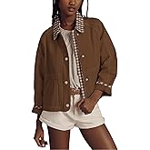 Aimiray Cropped Bomber Jacket Women Zip up Plaid Barn Jacket Casual Gingham Fall Coats with Pockets