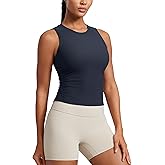 CRZ YOGA Cloudweight Womens Ruched Tank High Neck Workout Fitted Tops Basic Yoga Athletic Sleeveless Shirts