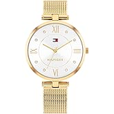 Tommy Hilfiger Women's Quartz Dress Watch – 34mm Stainless Steel Case, Roman Numerals, Crystal Accents, Mesh Bracelet - Gift for Her