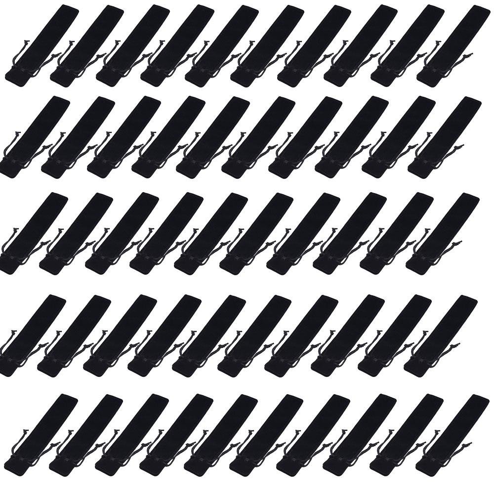 Wetrys 50 Pcs Black Velvet Pen Pouch Sleeve Holder Single Pen Bag Case Pencil Bag
