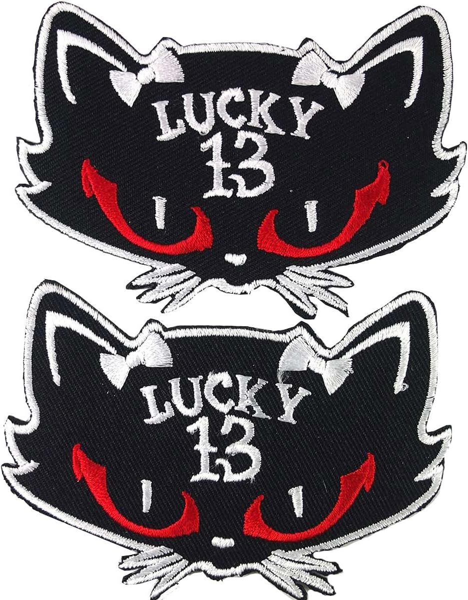 Lot of 2 Cat Lucky 13 Embroidered Iron on Patch #A