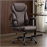 amseatec Office Chair, Executive PU Leather Chair, Ergonomic Computer Desk Chair with Lumbar Support and Adjustable Flip-Up Arms, Rocking Task Chair (Brow