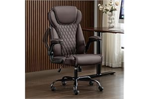 amseatec, Office Chair, Executive Leather Chair Home Office Desk Chairs, Ergonomic Computer Desk Chair with Adjustable Flip-Up Arms, Lumbar Support Swivel Task Chair with Rocking Function (Brown)
