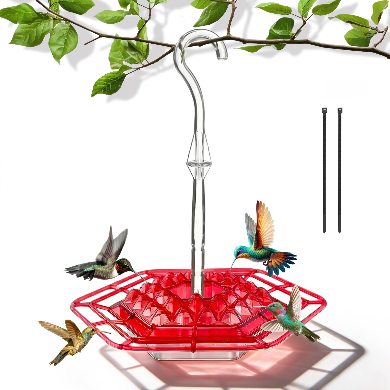 Photo 1 of Hummingbird Feeder for Outdoors Bee-Proof & Leak-Proof - 30 Feeding Ports Saucer Style, Drip-Free, Easy to Clean and Refill, Attract Humming Birds Feeder Plastic with Ant Moat & Hook (1 Pcs, Red)