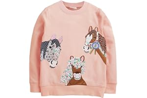Joketiger Girls Sweatshirts Animals Embroidery Print Cotton Tops Pullover Toddler long Sleeve sweatshirt 3-9 Years