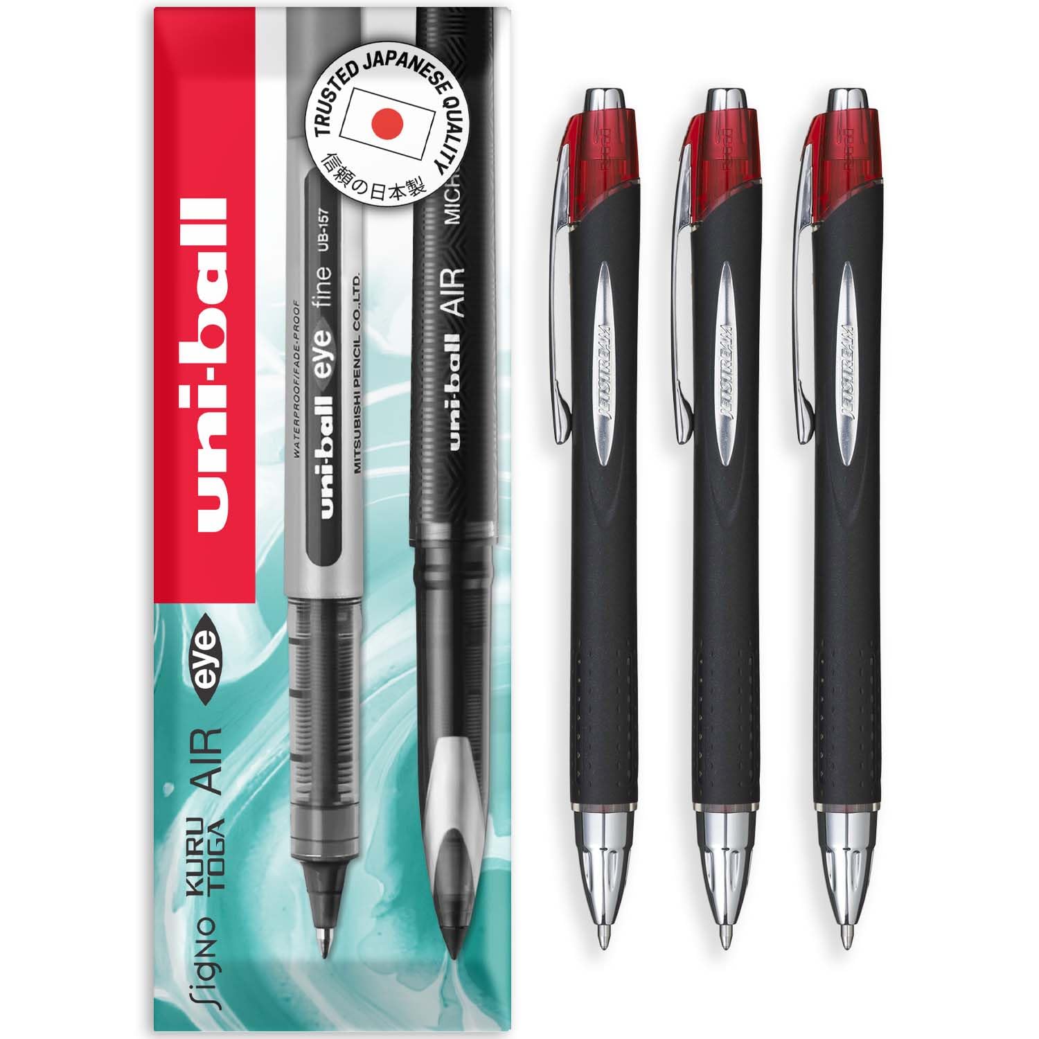 uni-ball Jetstream Retractable Rollerball Pens - SXN-210 RT - 1.0mm Nib - In Envelope Gift Packaging (Pack of 3, Red)
