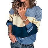 Libsorge Womens Oversized Cute Color Block Sweater Fall 2025 Trendy Lightweight Knit Crew Neck Long Sleeve Pullover Sweaters