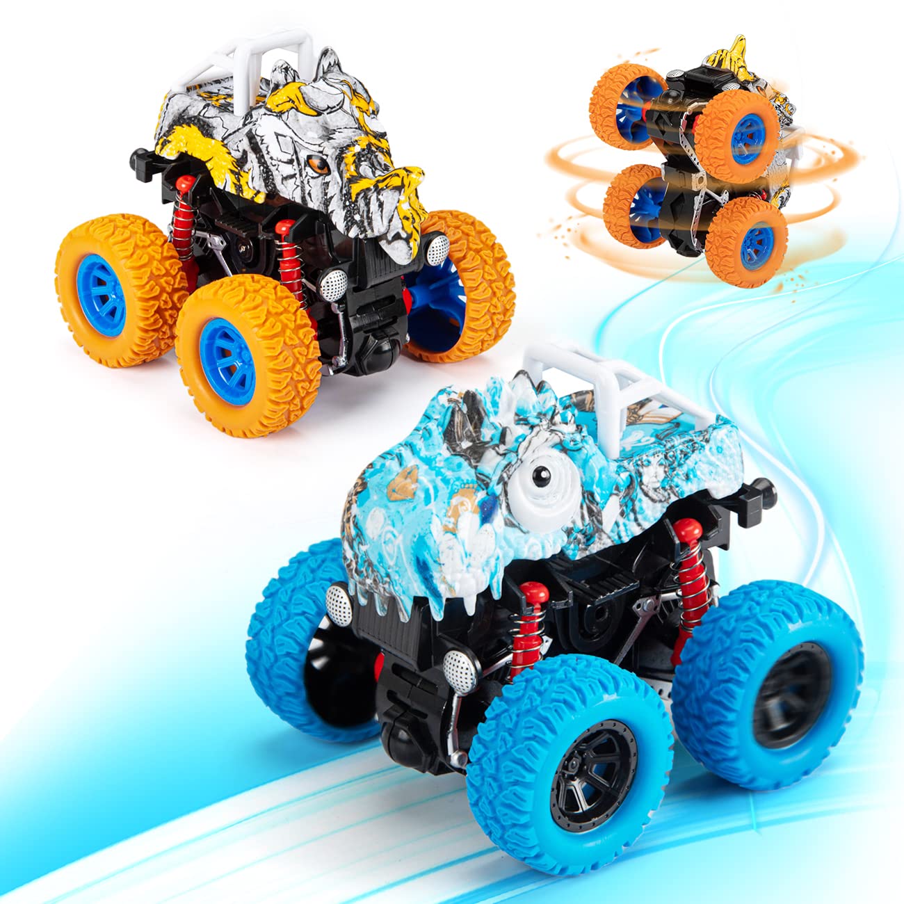 LODBY Dinosaur Trucks Toys for Kids 3-5 Year Old Boys, Friction Powered Dino Vehicles Toys for Age 3-5 Year Old Boys Birthday Gifts, Dinosaur Car Train for Kids Outdoor Toys for Toddlers Boy