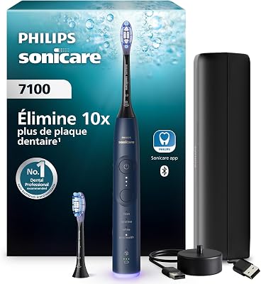 Sonicare 7100 - Brosse à dents électrique sonique avec application, 4 modes de brossage,3 niveaux d'intensité, Alerte de pression, EasyStart, SmarTimer, Bleu, HX7423/01 [Nouvelle technologie]