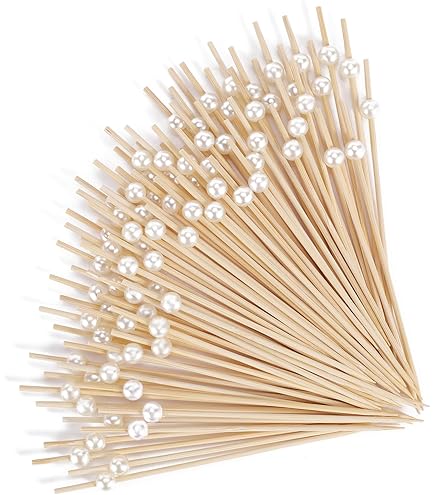 200 Pieces Cocktail Sticks Faux Pearl Toothpicks Handmade Natural Bamboo Picks Handmade Sticks Cocktail Sticks For Drinks Food Friuts Dessert Party Supplies - View #6